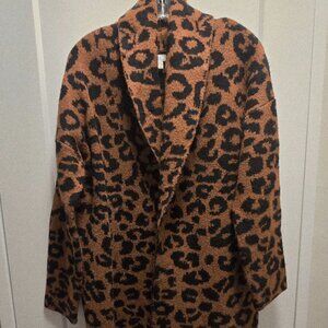 TIME and TRU Leopard Print Knit Open Front Long Cardigan - Brown/Black - Medium